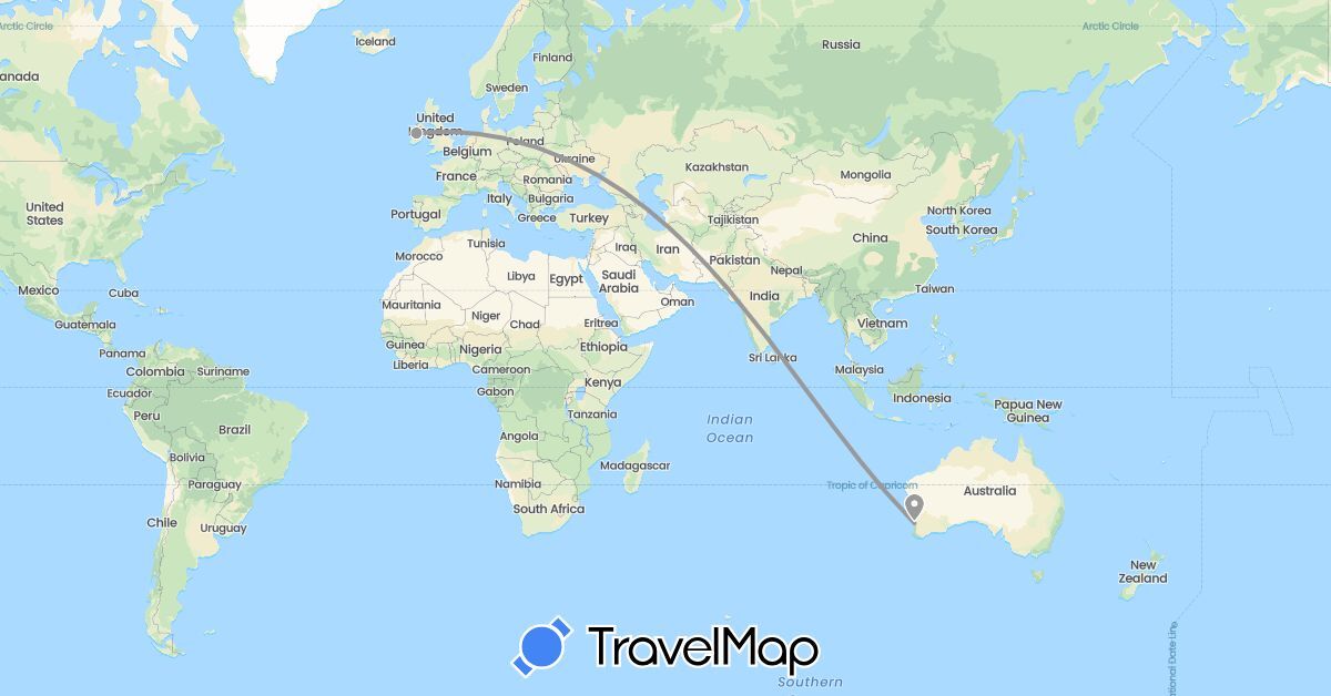 TravelMap itinerary: driving, plane in Australia, Ireland (Europe, Oceania)